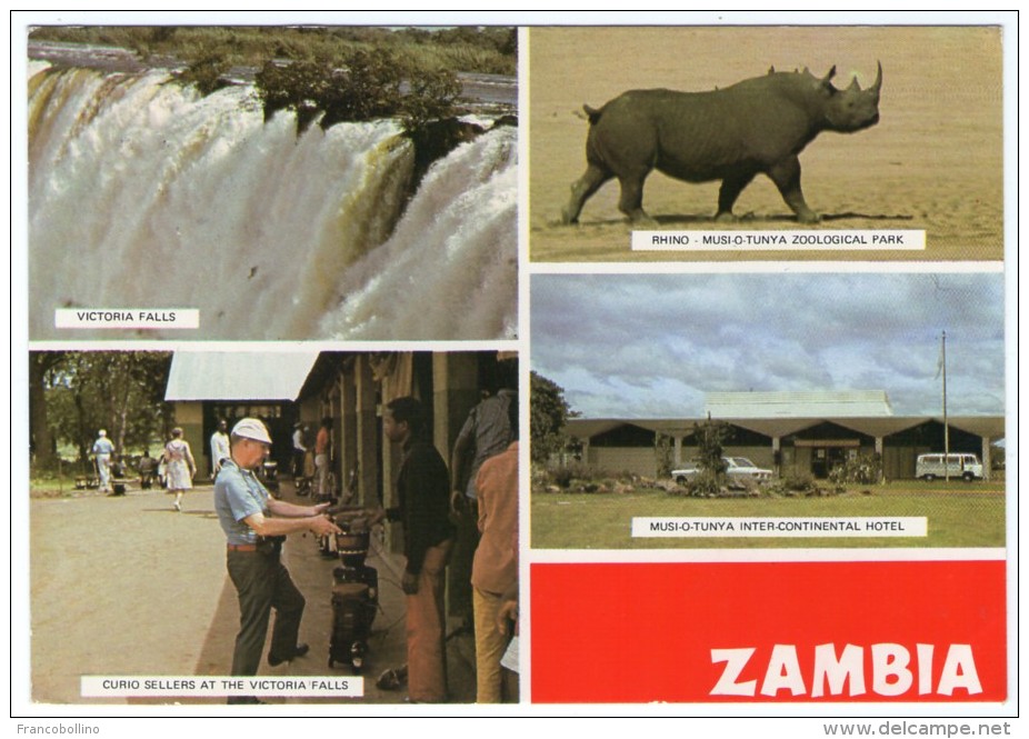 ZAMBIA - VIEWS / VICTORIA FALLS / RHINO / THEMATIC STAMP-ELEPHANT - Zambie