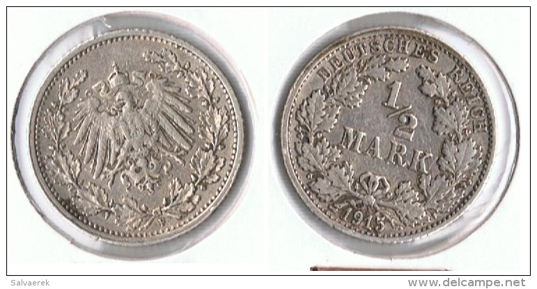 ALEMANIA DEUTSCHES REICH 1 2 MARK 1915 F PLATA SILVER. G1 - 1/2 Mark