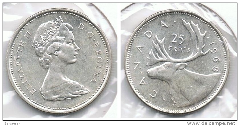 CANADA 25 CENTS  DOLLAR 1968 PLATA SILVER G1 - Canada