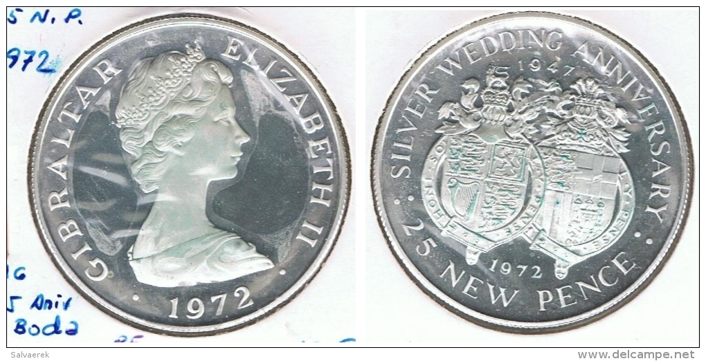 GIBRALTAR 25 NEW PENCE 1972 PLATA SILVER G1 - Gibraltar