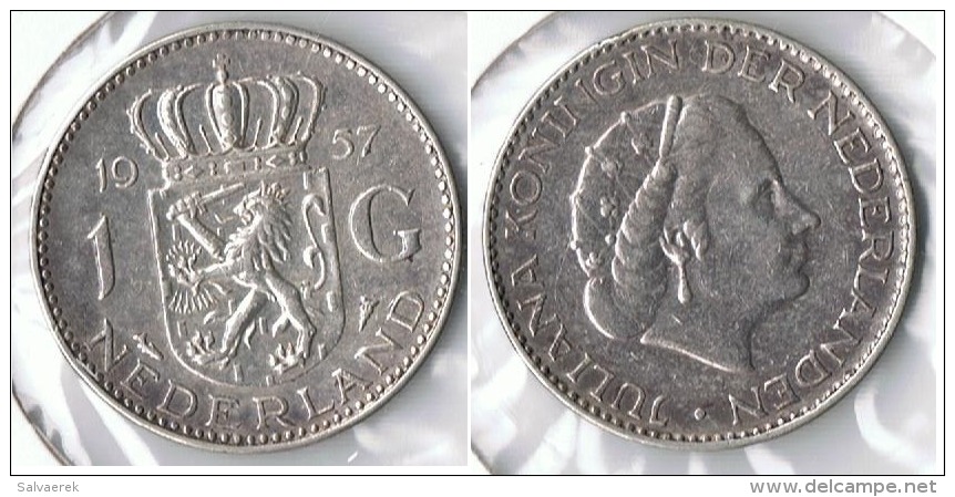 HOLANDA  GULDEN 1957 PLATA SILVER G1 - 1 Florín Holandés (Gulden)