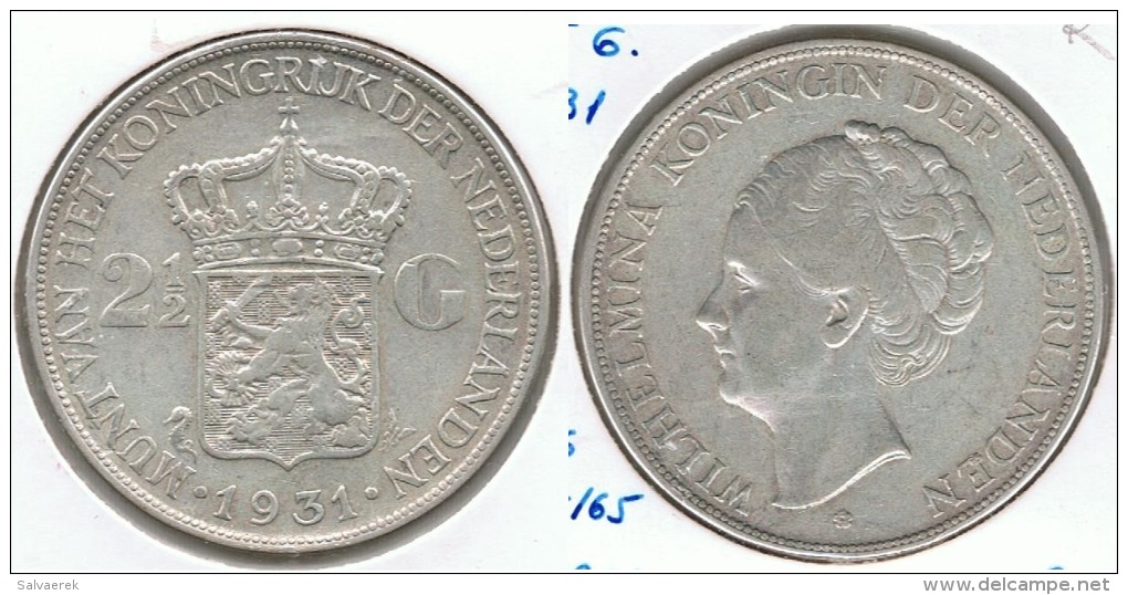 HOLANDA 2 Y MEDIO GULDEN 1931 PLATA SILVER G1 - 1 Florín Holandés (Gulden)