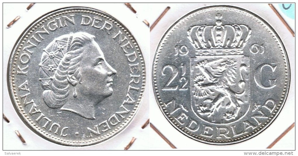 HOLANDA 2 Y MEDIO GULDEN 1961 PLATA SILVER G1 - 2 1/2 Florín Holandés (Gulden)