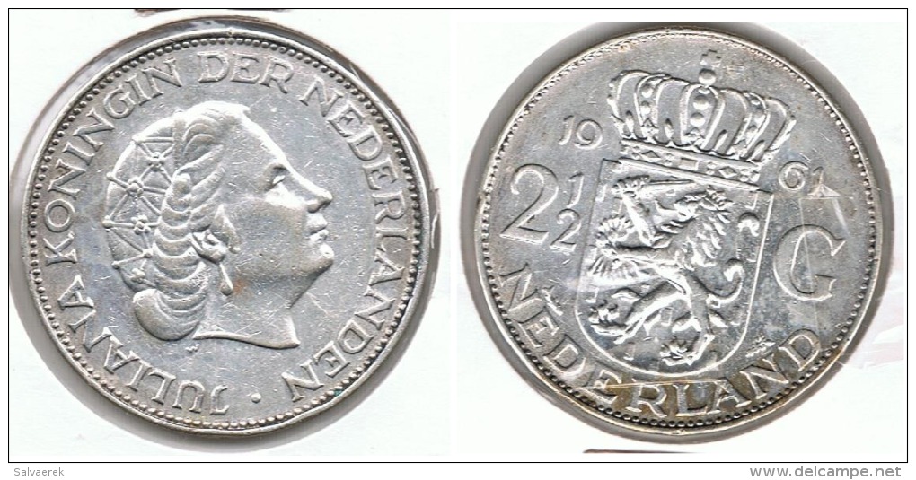 HOLANDA 2 Y MEDIO GULDEN 1961 PLATA SILVER G2 - 2 1/2 Florín Holandés (Gulden)