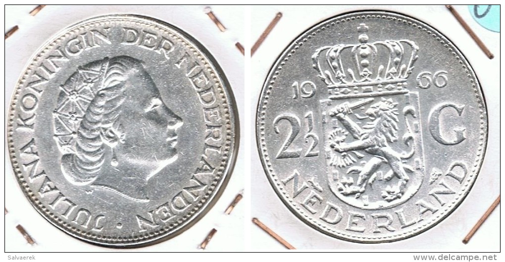 HOLANDA 2 Y MEDIO GULDEN 1966 PLATA SILVER G1 - 2 1/2 Florín Holandés (Gulden)