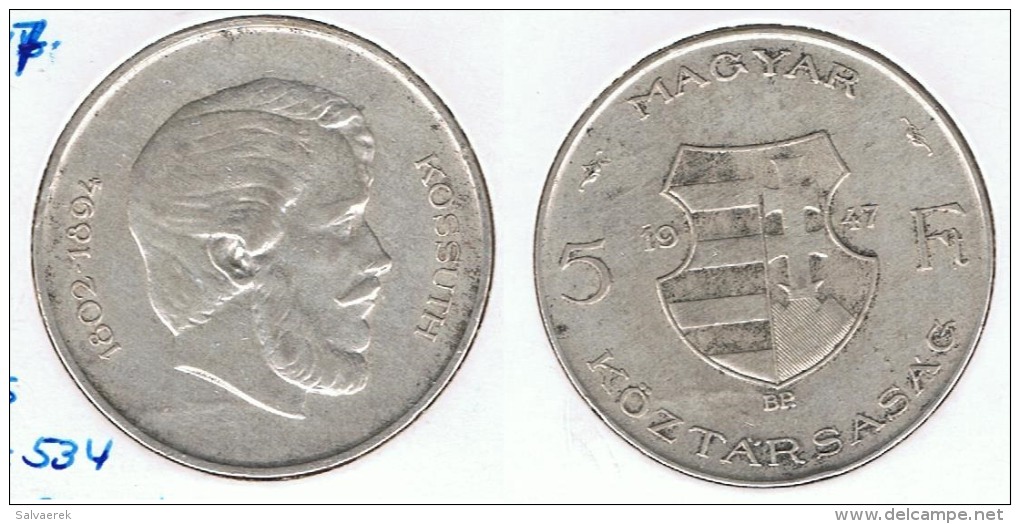 HUNGRIA 5 FLORINT 1947 PLATA SILVER G1 - Hungary