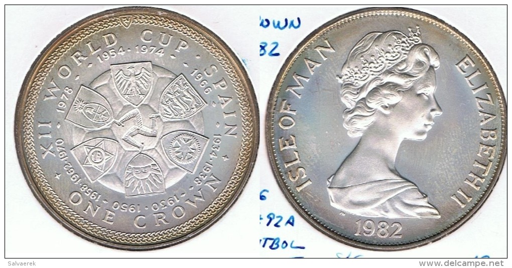 ISLA DE MAN CROWN 1982 ESPAÑA MUNDIAL PLATA SILVER. G1 - Isla Man