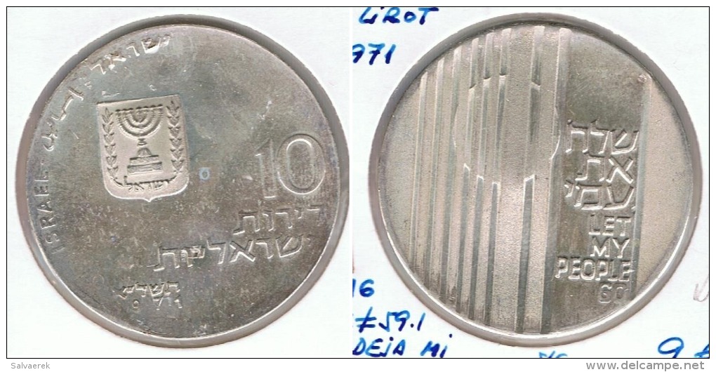 ISRAEL 10 LITOT 1971 DEJA MI PUEBLO IR PLATA SILVER G1 - Israel