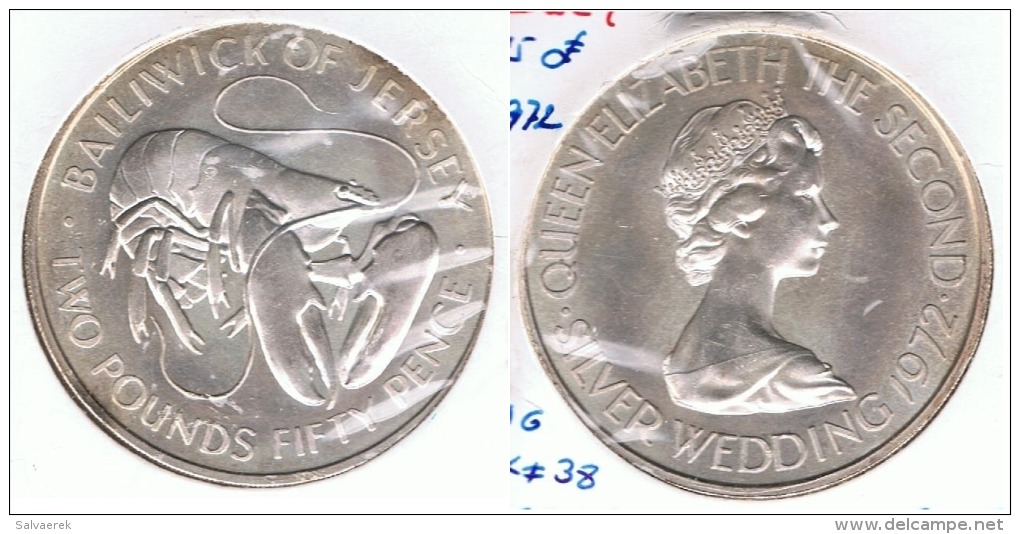 JERSEY 2 POUNDS 50 PENCE 1972 PLATA SILVER G1 - Jersey