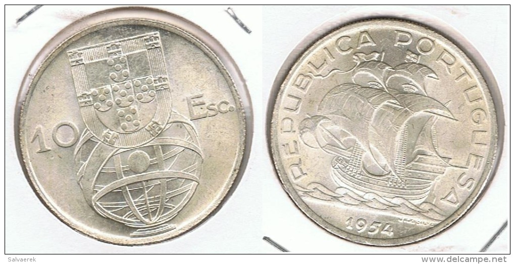 PORTUGAL 10  ESCUDO  1954 PLATA SILVER G1 - Portugal