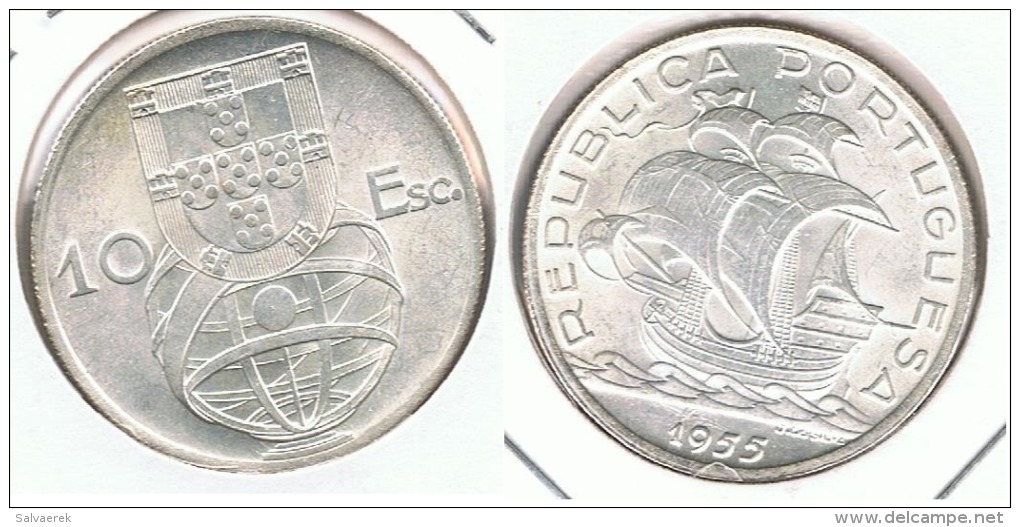 PORTUGAL 10  ESCUDO  1955 PLATA SILVER G1 - Portugal