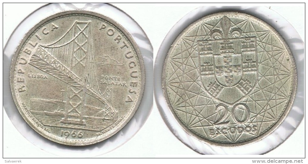 PORTUGAL 20 ESCUDO PUENTE 1966 PLATA SILVER G2 - Portugal