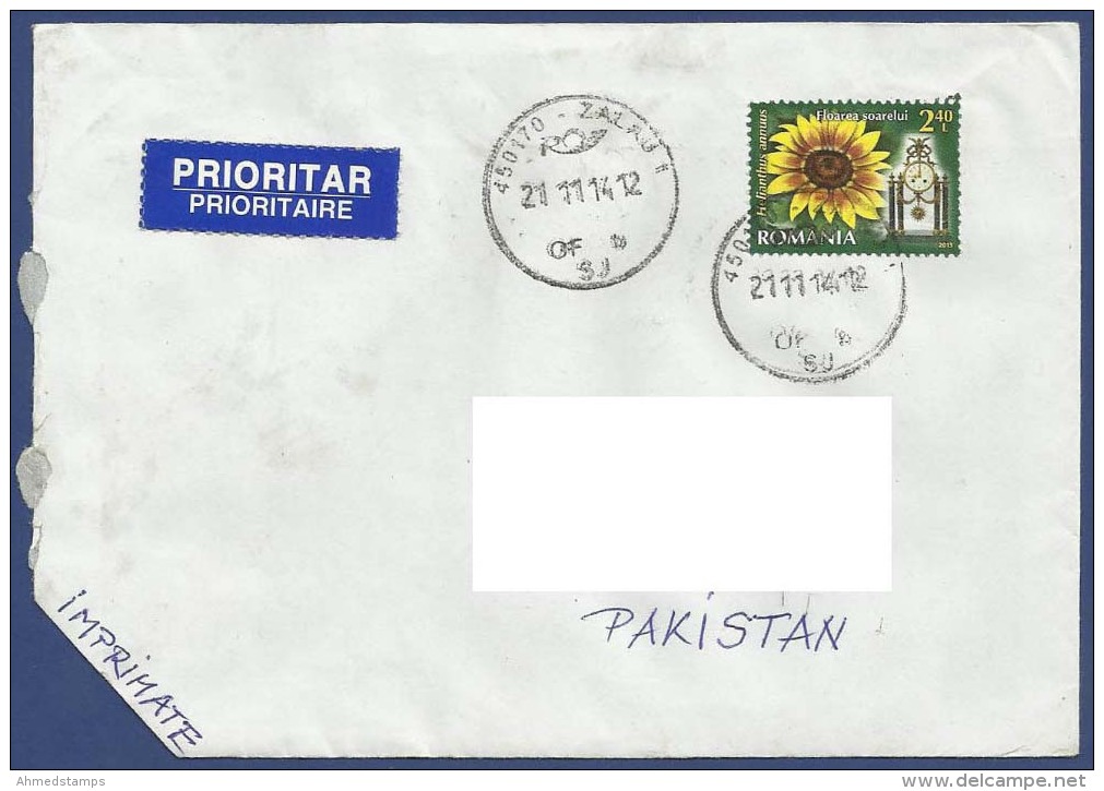 ROMANIA POSTAL USED AIRMAIL COVER TO PAKISTAN FLOWER FLOWERS - Viñetas De Franqueo [ATM]