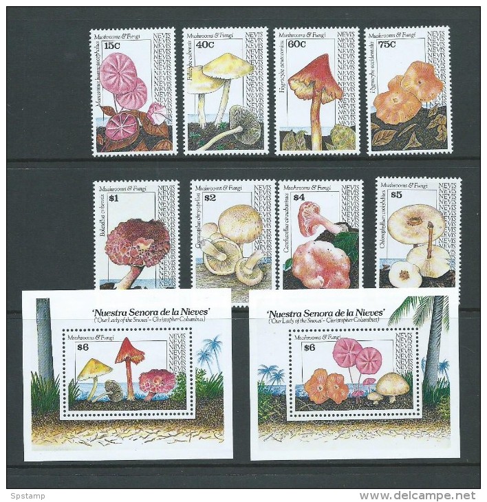 Nevis 1991 Mushroom & Fungus Set 8 & 2 Miniature Sheets MNH - St.Kitts Und Nevis ( 1983-...)