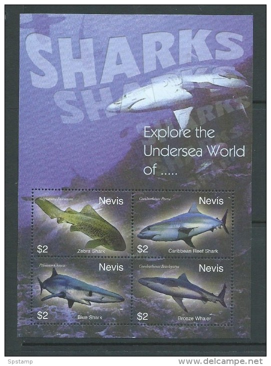 Nevis 2004 Shark Sheet Of 4 MNH - St.Kitts Und Nevis ( 1983-...)