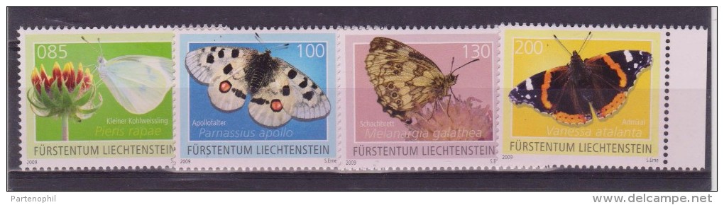 ** LIECHTENSTEIN FARFALLE BUTTERFLI PAPILLON 4 V MNH - 2009 - Farfalle