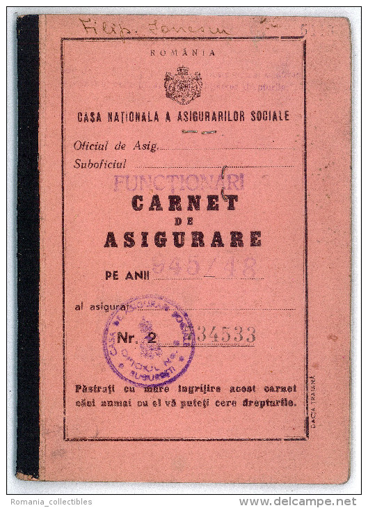 Romania, 1945, Social Insurance Member Card - Nice Franking, Many Postmarks - Postmark Collection