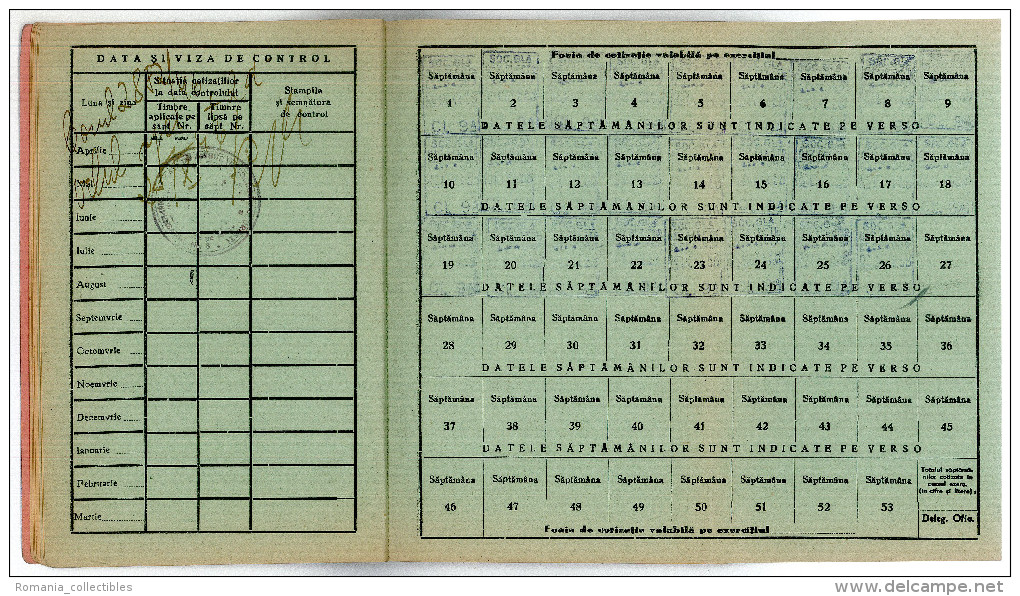 Romania, 1945, Social Insurance Member Card - Nice Franking, Many Postmarks - Poststempel (Marcophilie)