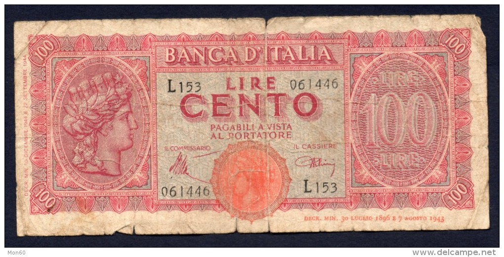 ITALIA 100 LIRE 10/12/1944 - MB - 100 Liras