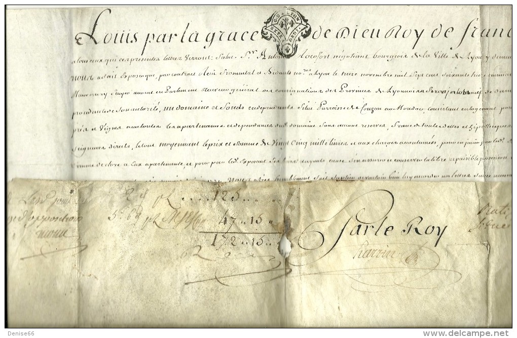 1774 (fin Louis XV) - LYON Port Du Temple Paroisse St Nizier - Ratification D´un Domaine Situé à COUZON AU MONTDOR (69) - Historische Dokumente