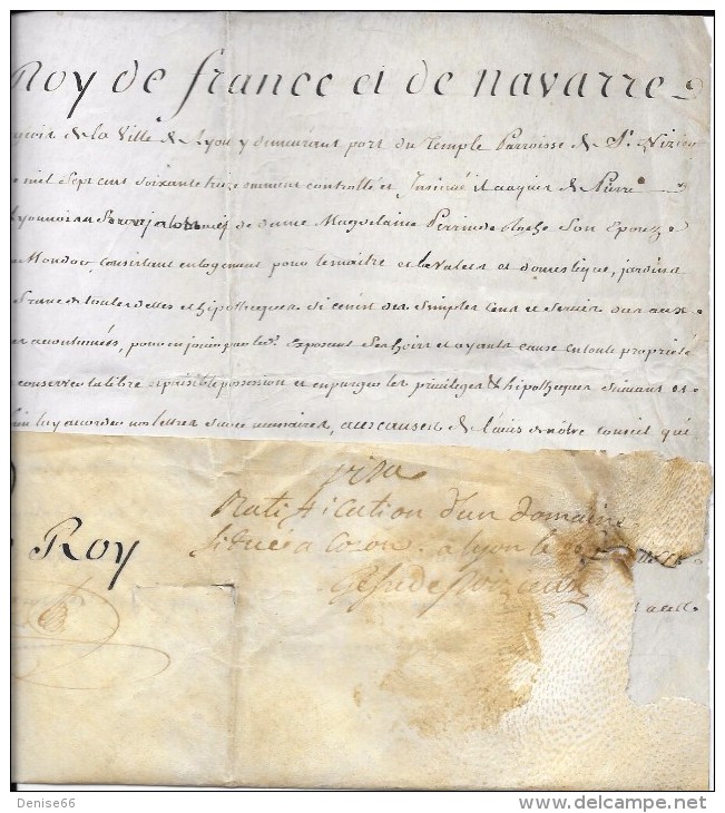 1774 (fin Louis XV) - LYON Port Du Temple Paroisse St Nizier - Ratification D´un Domaine Situé à COUZON AU MONTDOR (69) - Historische Dokumente