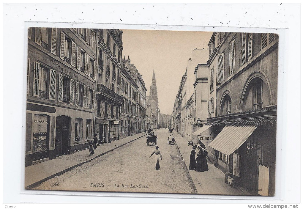 CPA 75 - PARIS - La Rue Las-Cases - TB PLAN Petite Rue Avec Jolie ANIMATION Et MAGASINS Oblitération - Autres & Non Classés