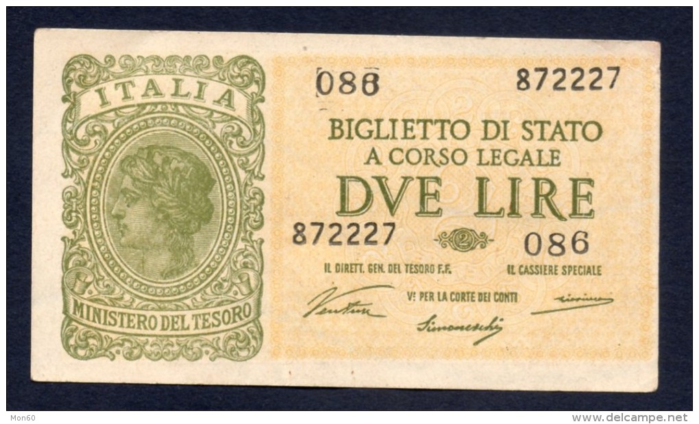 ITALIA 2 LIRE BIGLIETTO DI STATO 23-11-1944 SPL (R3) Ventura, Simoneschi, Giovinco - Regno D'Italia – 2 Lire