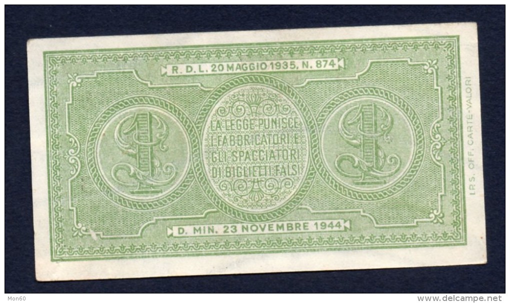 1 LIRA ITALIA 1944 SPL - Bolaffi, Cavallaro, Giovinco - Italia – 1 Lira