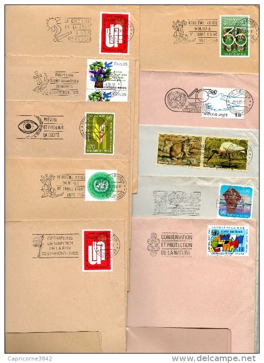 10 Enveloppes 23x16. Nations Unies Genève.  Thèmes Divers -  Timbres Variés Et Belles Oblitérations. - Otros & Sin Clasificación