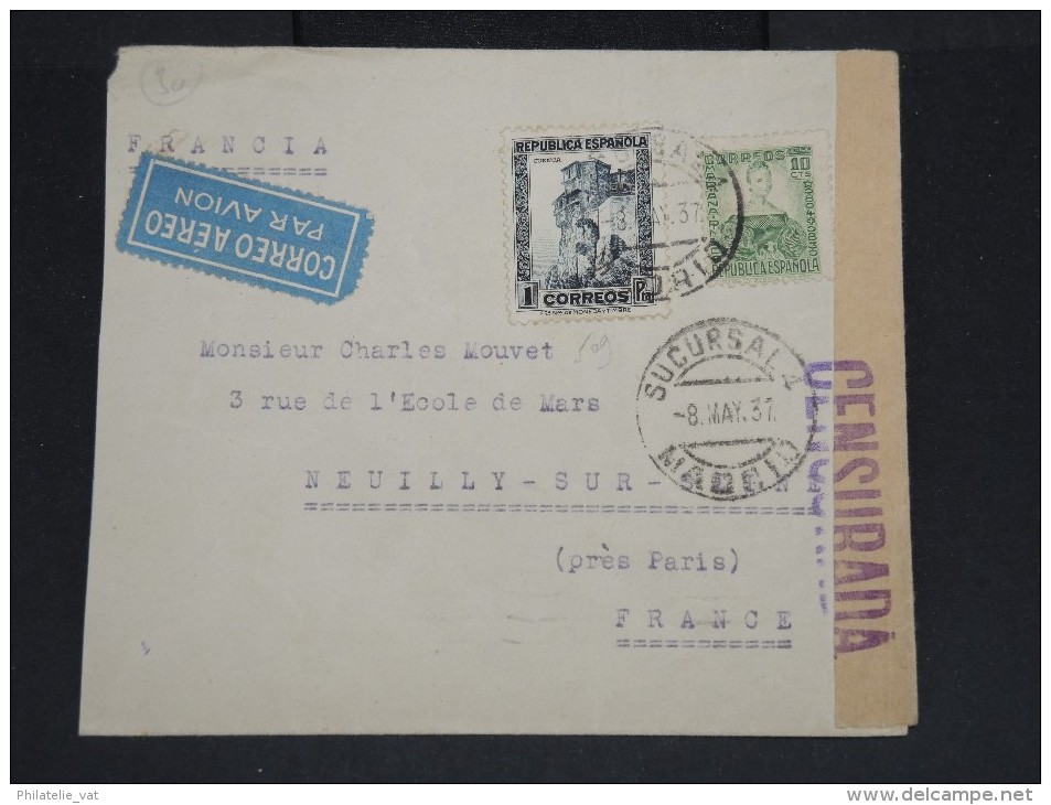 ESPAGNE- Enveloppe De Madrid Pour La France En 1937 Avec Censure - Aff. Plaisant -  à Voir P7315 - Marcas De Censura Republicana