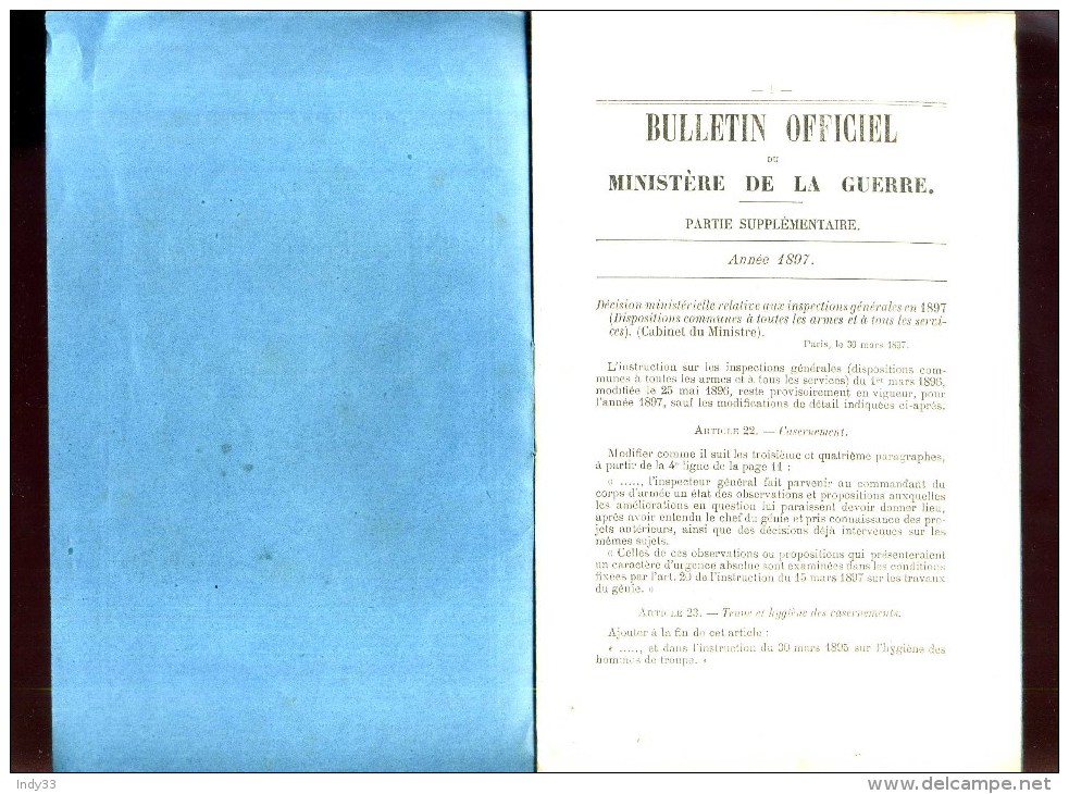 - INSPECTIONS GENERALES EN 1897 . DISPOSITIONS COMMUNES A TOUTES LES ARMES ET A TOUS LES SERVICES . - Altri & Non Classificati