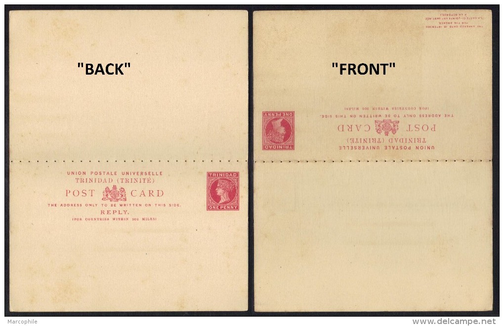 TRINIDAD - TRINITE - QV / ENTIER POSTAL DOUBLE - REPONSE PAYEE (ref 6479) - Trinidad & Tobago (...-1961)