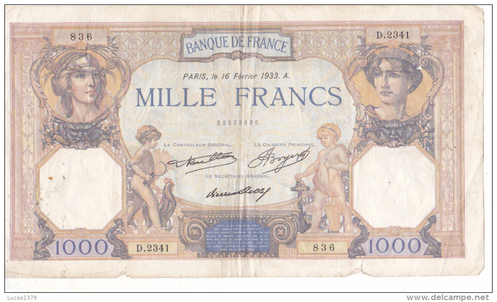 1000 Francs 16/02/1933 : D.2341 / 836 - 1 000 F 1927-1940 ''Cérès Et Mercure''