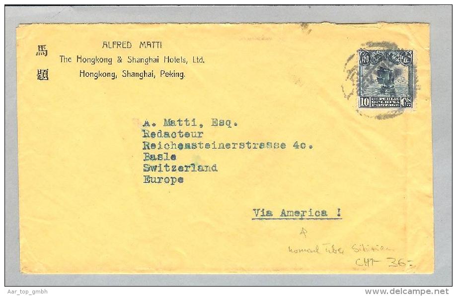 Asien China Shanghai 1924-08-04 Brief Via USA > Basel CH - 1912-1949 Republic