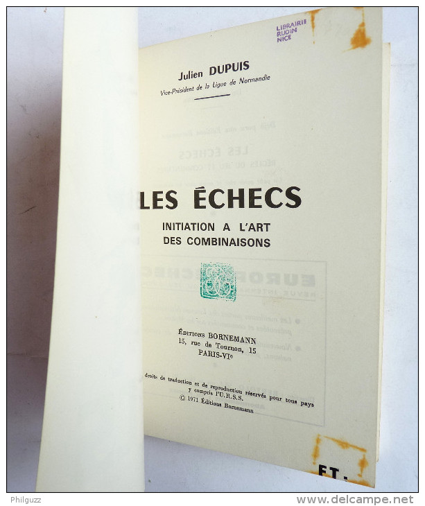 LIVRE ECHECS Initiation à L'art Des Combinaisons  - J DUPUIS - Bornemann 1971 - Juegos De Sociedad