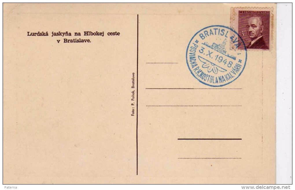 2766  Postal Checoslovaquia Bratislava  1948 Lurdska Jaskyña Na Hobokej Ceste  , Lourdes - Briefe U. Dokumente