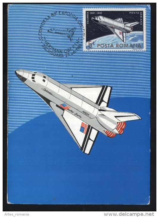 Aviation-Space Theme-Columbia-Exhibition Cosmofila 1983-Hermann Oberth-Sighisoara-unused,perfect Shape - Espace