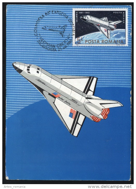 Aviation-Space Theme-Columbia-Exhibition Cosmofila 1983-Hermann Oberth-Sighisoara-unused,perfect Shape - Espace