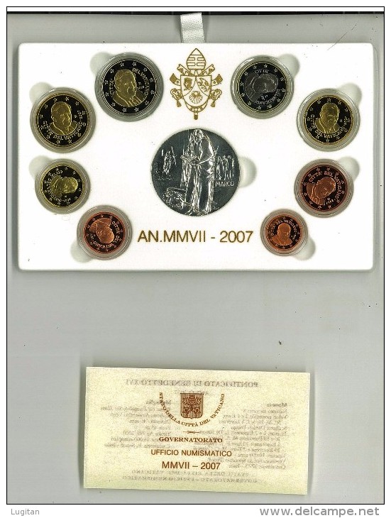 CITTA´ DEL VATICANO - DIVISIONALE PROOF 2007 - Divisionale FS - COMPLETA DI ASTUCCIO E MEDAGLIA ARGENTO - MUNZEN - Vatican