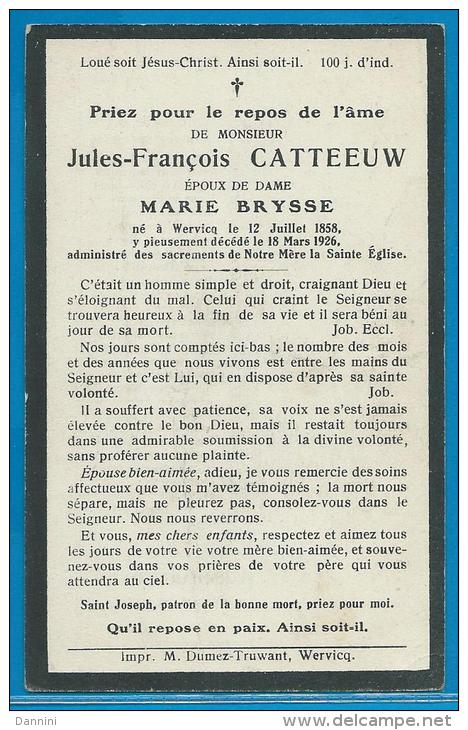 Bidprentje Van Jules-François Catteeuw - Wervik - 1858 - 1926 - Images Religieuses