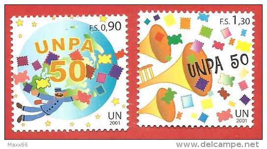 ONU - NAZIONI UNITE GINEVRA MNH 2001 - 50° Anniversary UN Postal Administration - 0,90 + 1,30 Fr. - NT-GE 424-425 - Neufs
