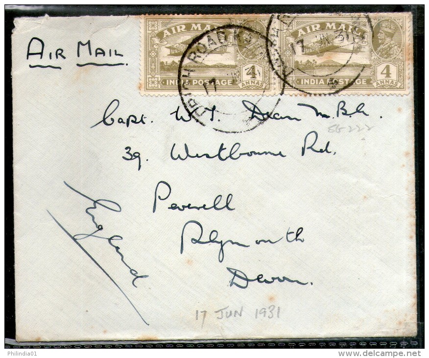 India 1931 KG V Air Mail Stamp On Cover Drigh Road Karachi ( Now In Pakistan ) To England # 1451-02 - Poste Aérienne