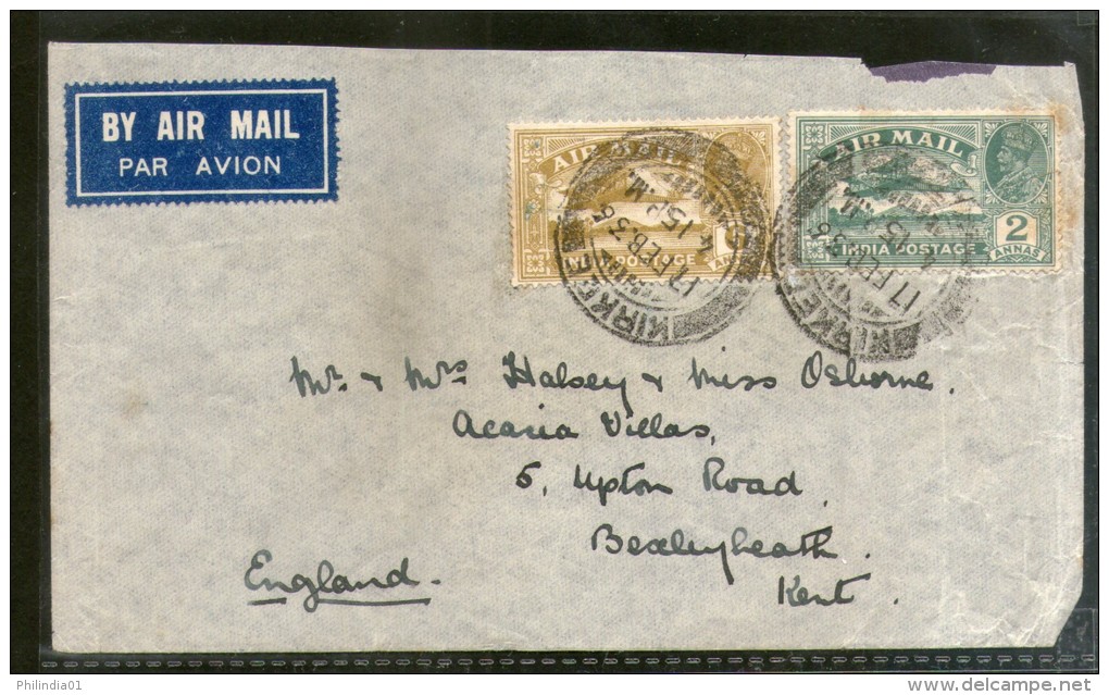 India 1936 KG V Air Mail Stamp On Cover Kirkee To England # 1451-10 - Airmail