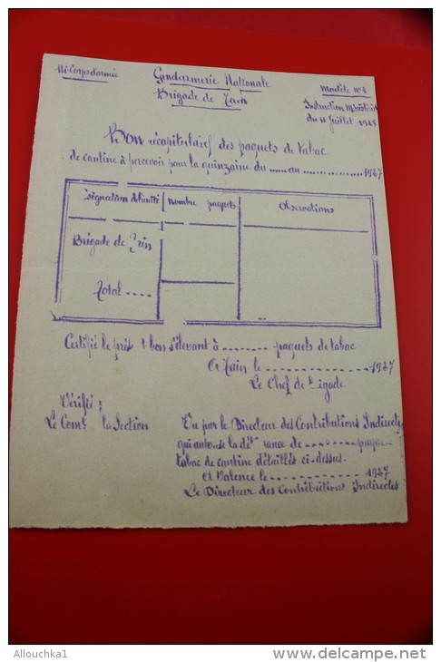 MILITARIA Document Modéle Vierge Type Dactylographié Gendarmerie Nationale Rossignol 1927 Bon Recap Paquets De Tabac - Dokumente