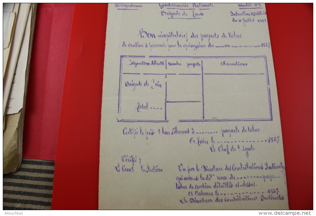 MILITARIA Document Modéle Vierge Type Dactylographié Gendarmerie Nationale Rossignol 1927 Bon Recap Paquets De Tabac - Dokumente