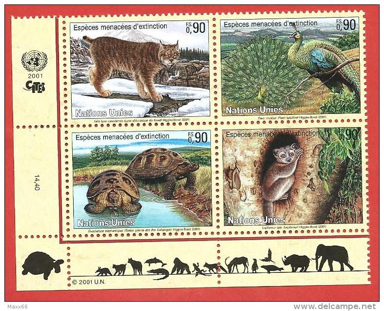 ONU - NAZIONI UNITE GINEVRA MNH - 2001 - Specie In Via Di Estinzione - 0,90 Fr. X 4 - Michel NT-GE 409-412 - Unused Stamps