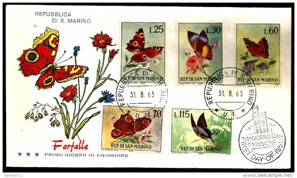 1963 SAN MARINO Farfalle-butterflies Busta Fdc Serie Completa - Farfalle