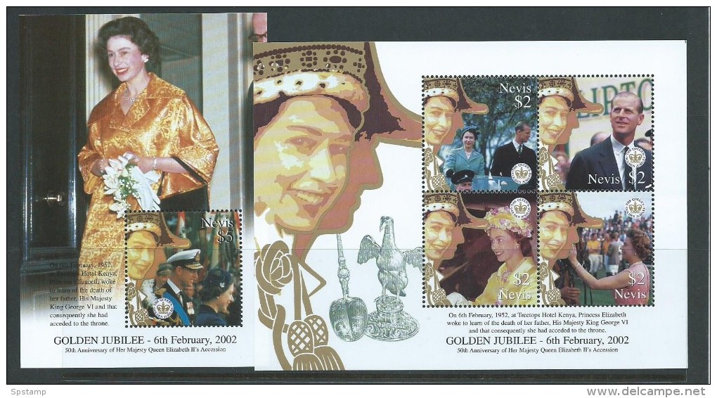 Nevis 2002 QEII Golden Jubilee Miniature Sheet & Sheet Of 4 MNH - St.Kitts Und Nevis ( 1983-...)