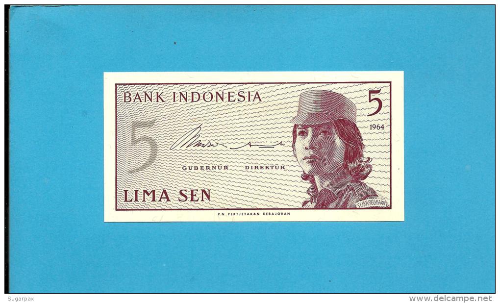 INDONESIA - 5 SEN - 1964 - P 91 - UNC. - Série ASW - Female Volunteer In Uniform - 2 Scans - Indonésie