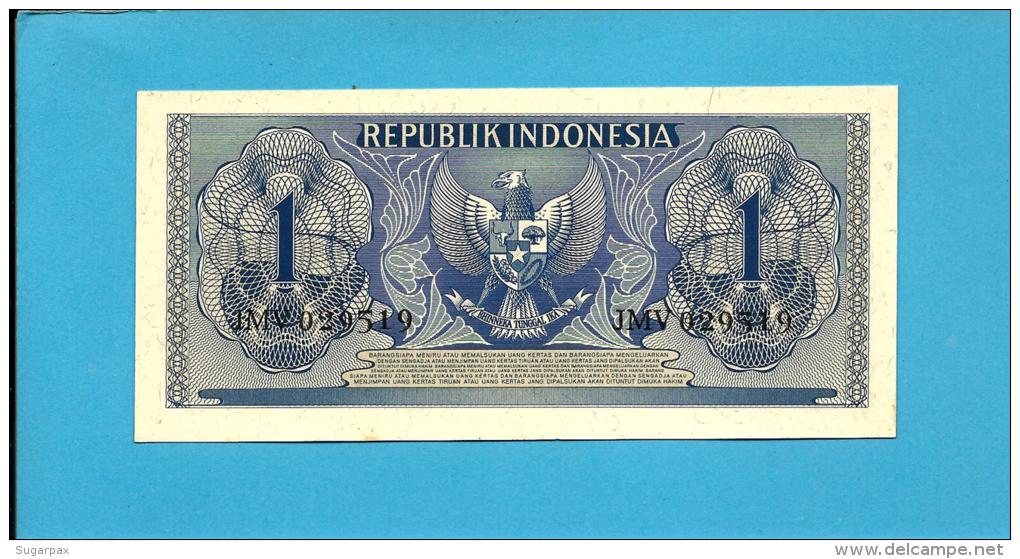 INDONESIA - 1 Rupiah - 1956 - P 74 - UNC. - Série JMV - Javanese Girl / Arms  - 2 Scans - Indonesia